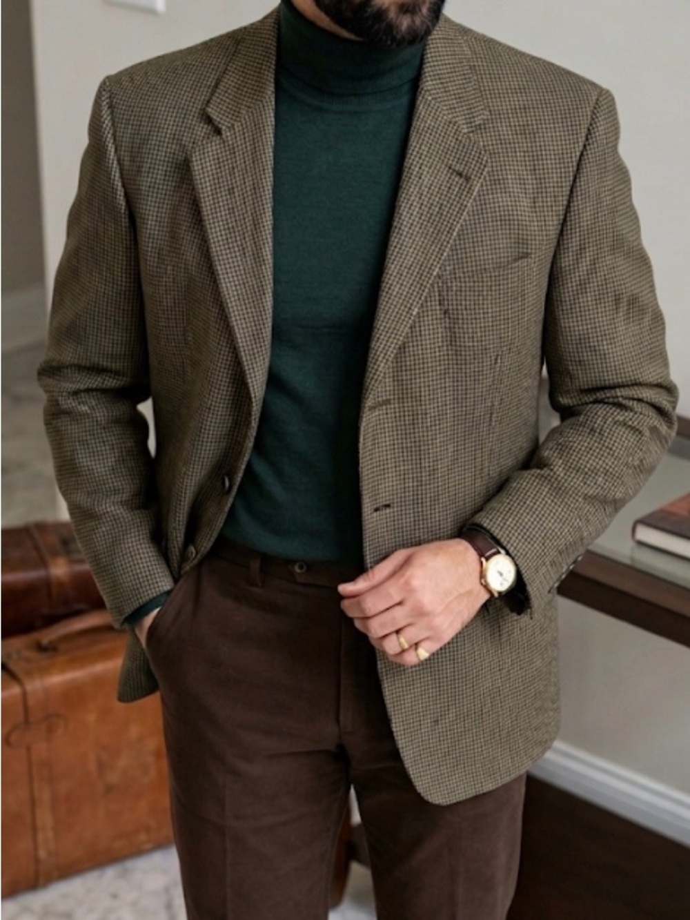 VTG 90s Chaps Ralph Lauren Wool Houndstooth Blazer 43L